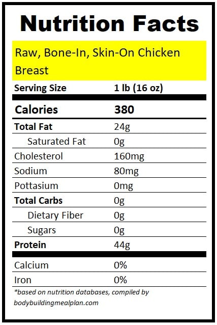 1 lb Chicken Breast Protein Raw With Skin and Bone
