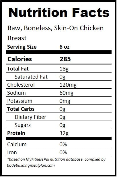 6 oz Chicken Breast Protein Boneless Skin On 6 oz Chicken Breast Protein Boneless Skin On