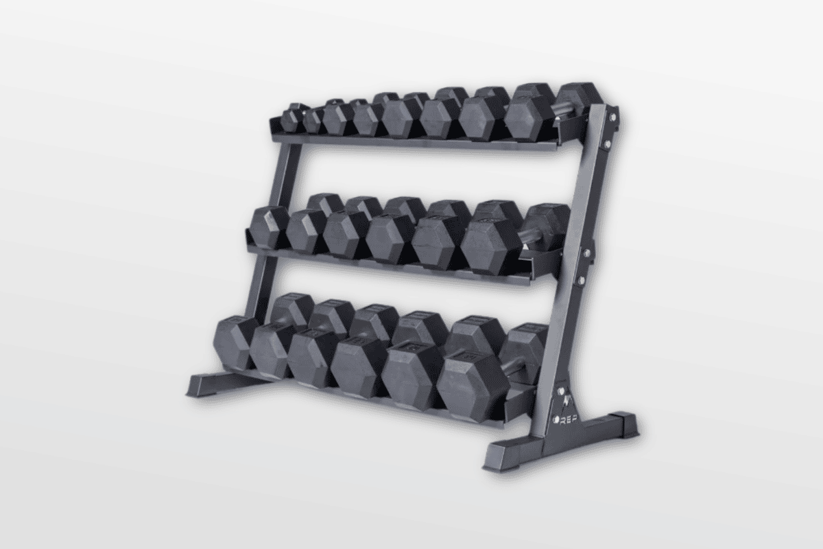 Rep Fitness Dumbbell Rack Hex Rubber Weights