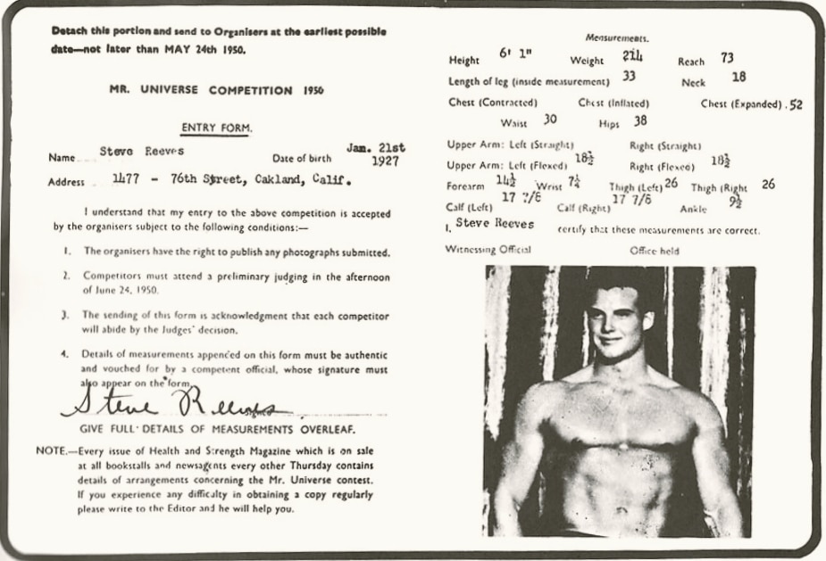 Steve Reeves Measurements