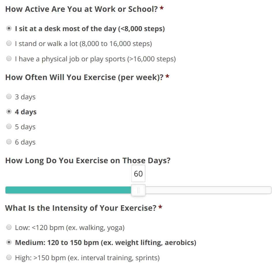 maintenance calorie calculator activity level
